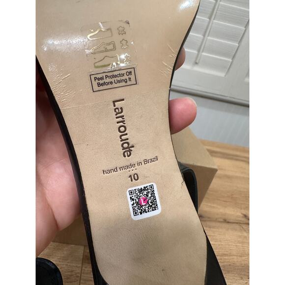 Larroude Hibiscus Slingback Sandal Heels Black Leather Floral Sz 10 Lightly Worn - Picture 12 of 13